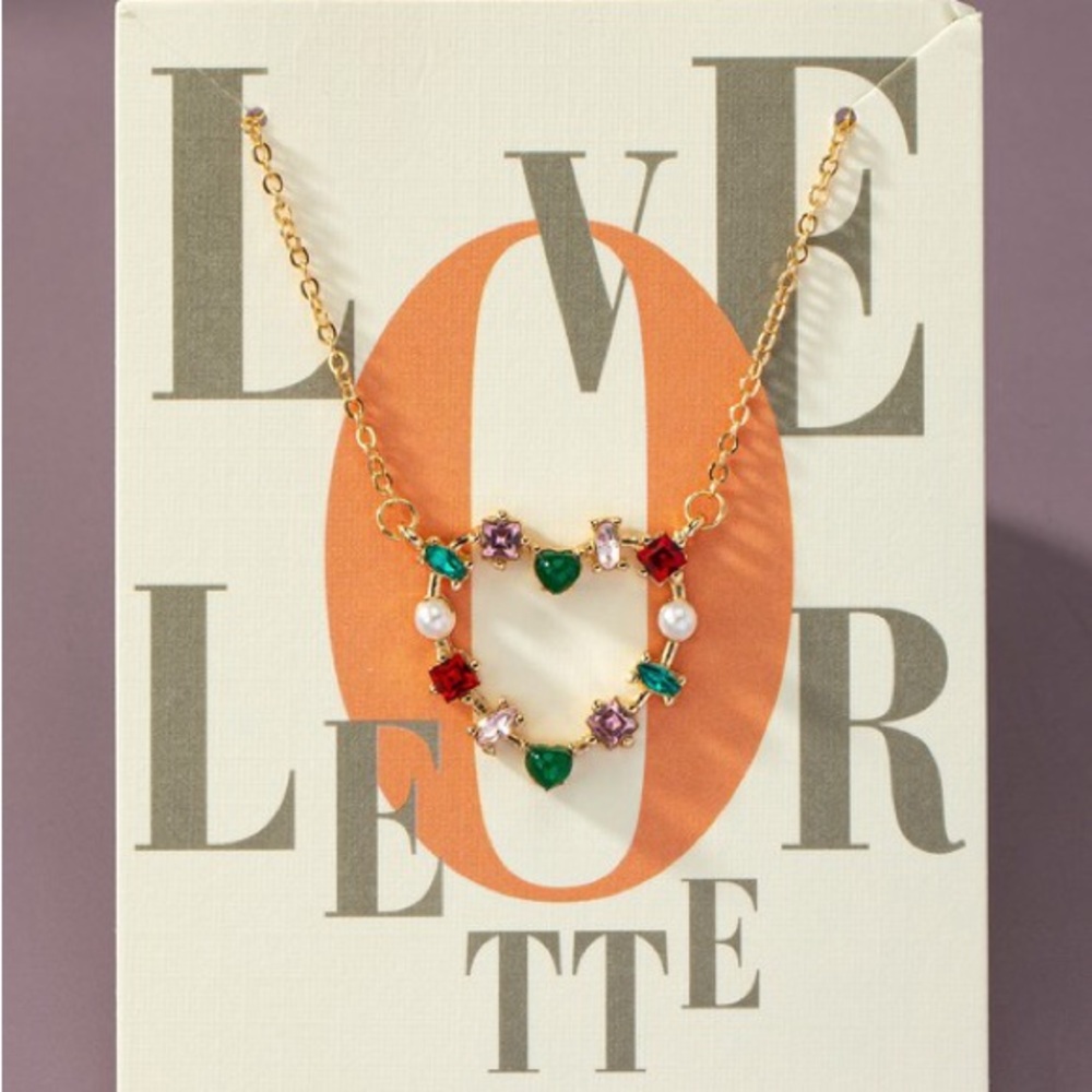 With Love Rhinestone Heart Necklace - Picture 4 of 7